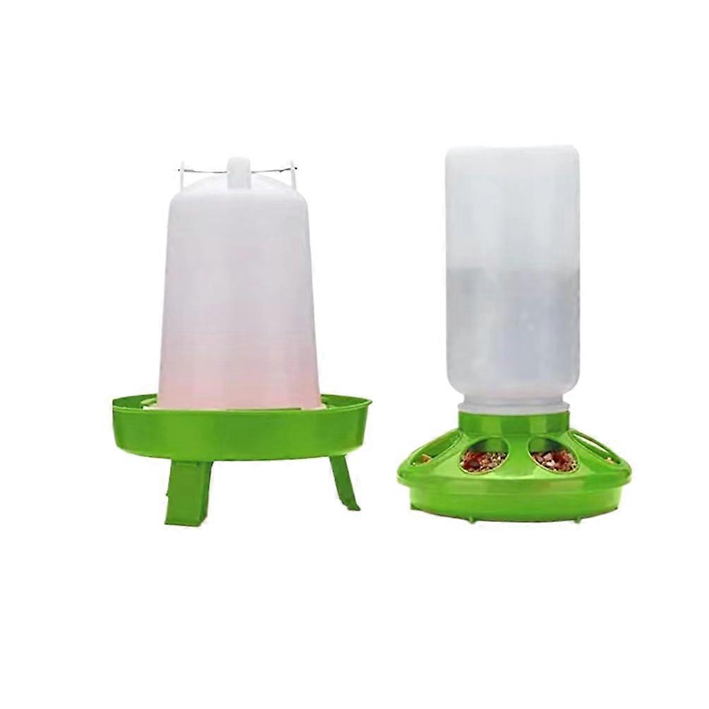 Chicken Feeder and Drinker Set Adjustable Legs 1kg Chick Feeder 1.5L Drinker for Chickens Geese Ducks Green