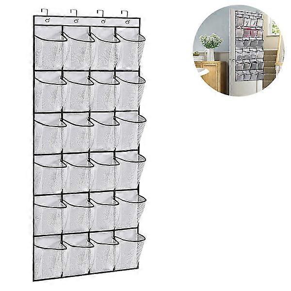 Piao Over The Door Shoe Organizer 24 Large Mesh Pockets, White, Space Saving