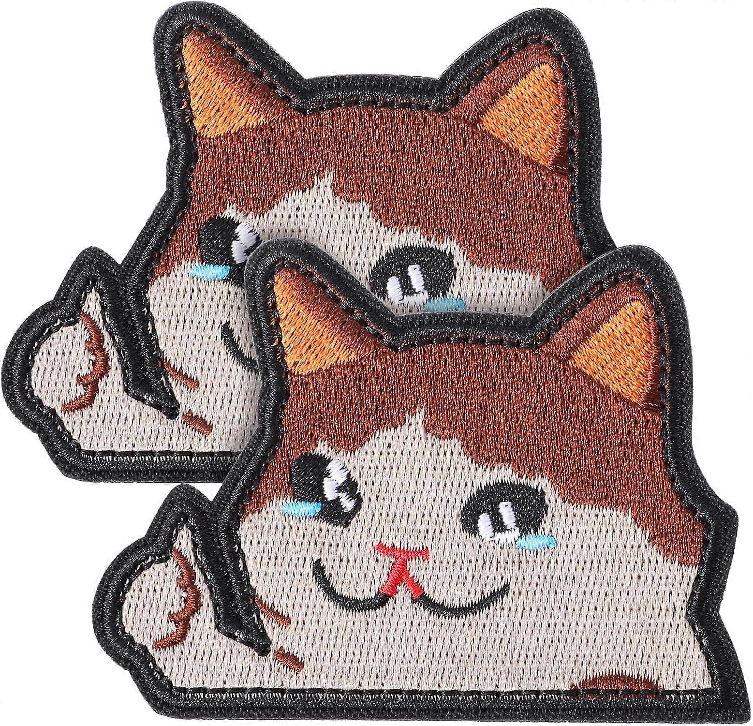 2pcs Funny Cry Cat Patch, Embroidered Applique Patches, Cute Cat Patch