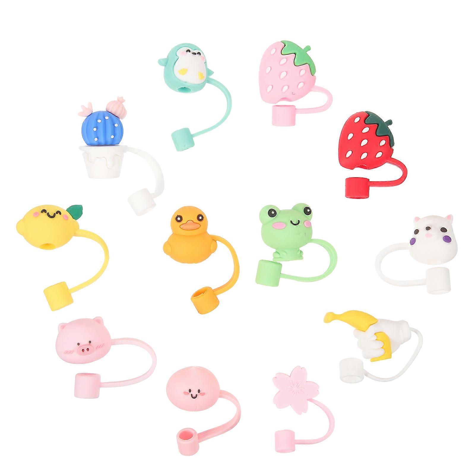 Cute Silicone Straw Covers For Outdoor Activities In Assorted Color Providing Dust-Proof Protection In 12-Pcs Set