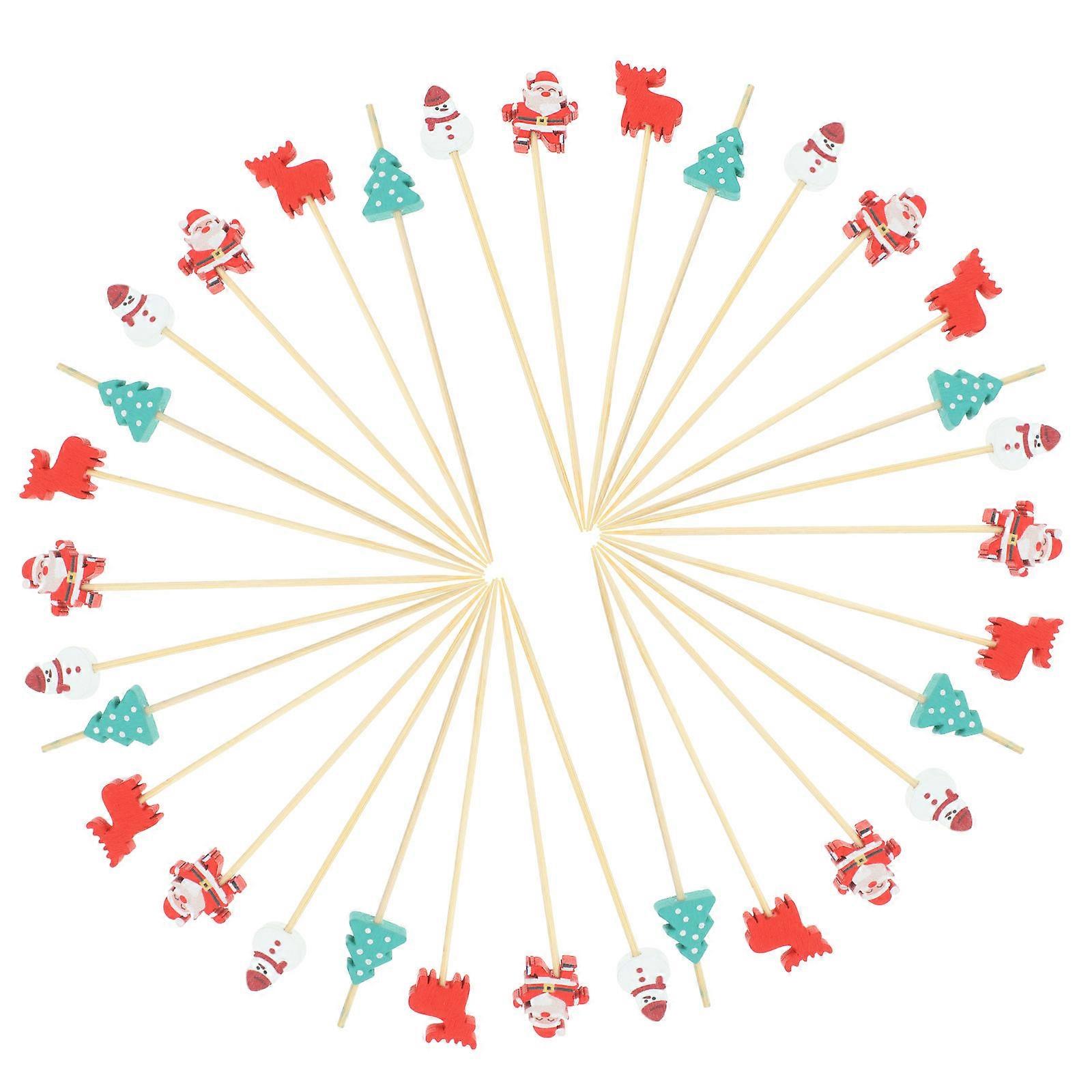 Xmas Party 100Pcs Fruit Picks In Assorted Favors For Appetizers Bamboo Toothpicks Non-damageable
