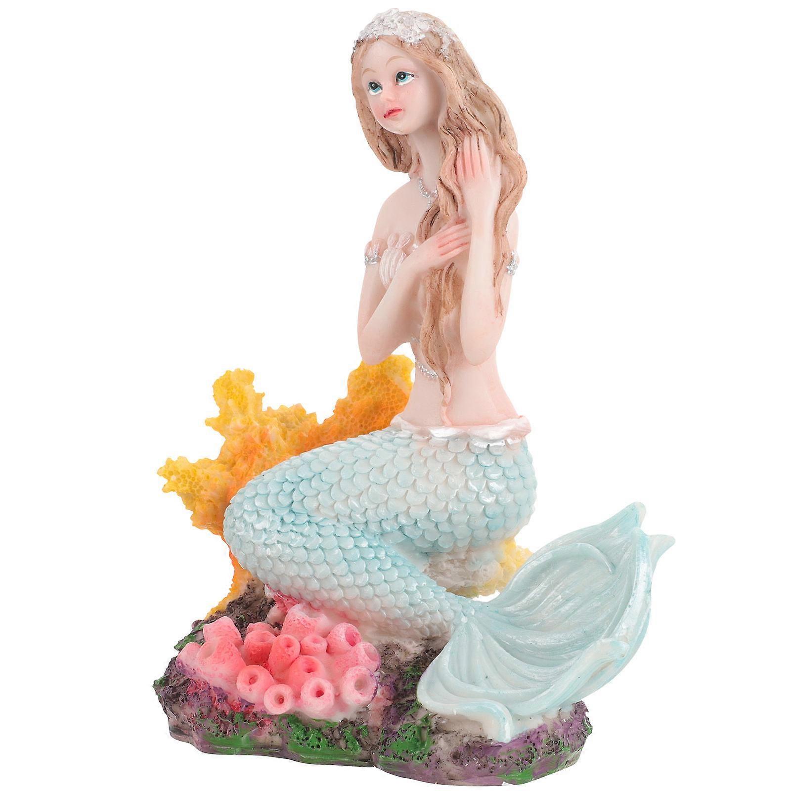 Aquarium Mermaid Statue Realistic Design Ornamental Desktop Mermaid Figure 20x16cm Suitable For Living Room And Fish Enthusiasts 1 PCS