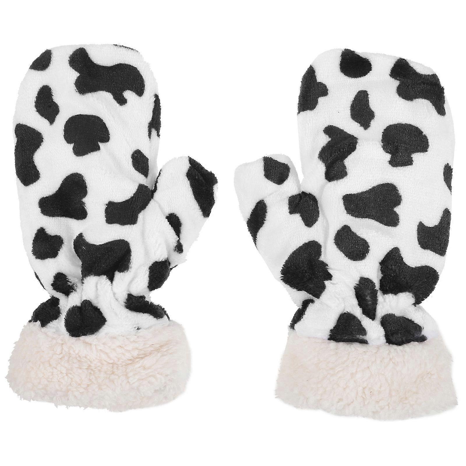 Winter Gloves Cow Pattern Thickened Mittens for Keeping Warm 1Pair