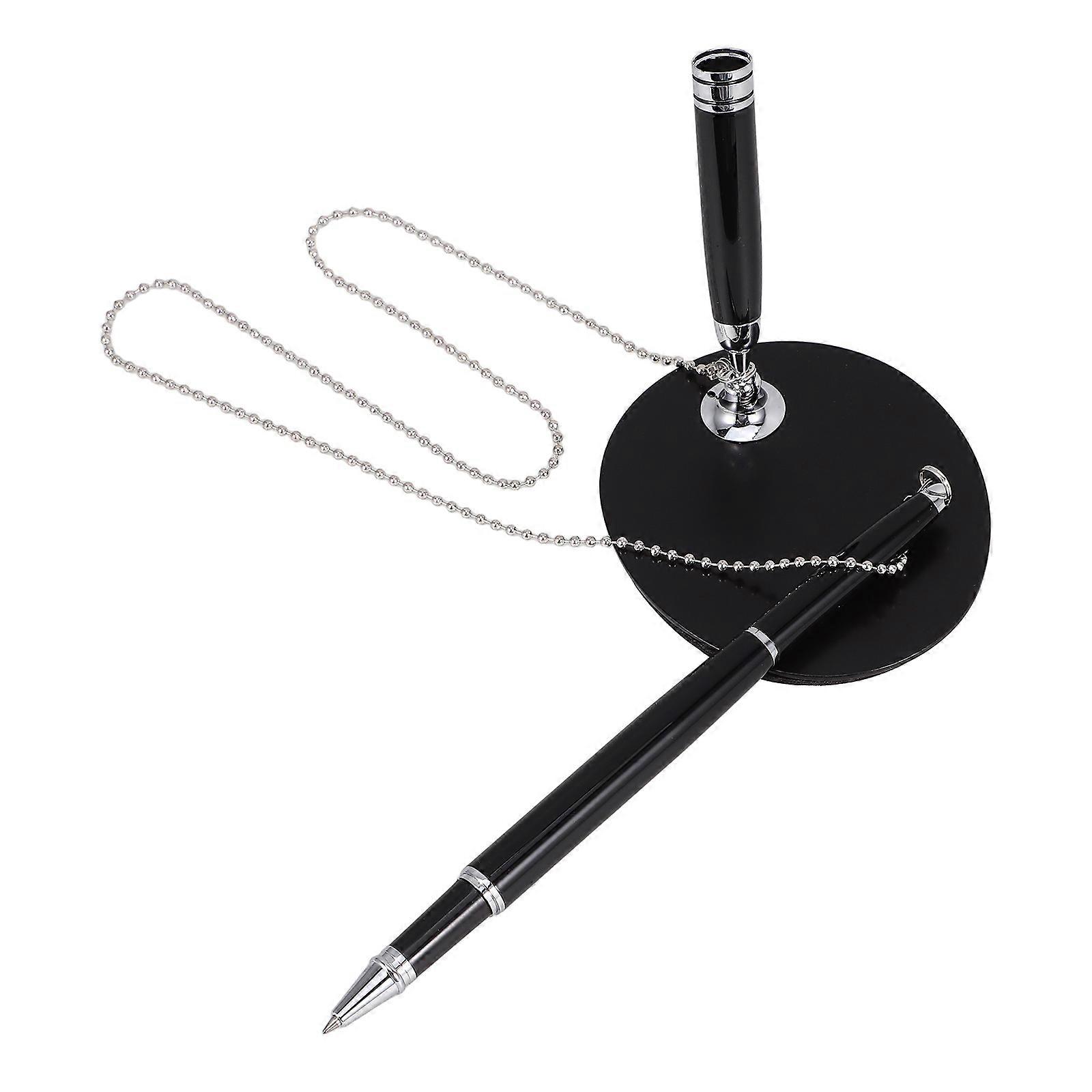 Secure Steel Pen with Chain and Holder for Office Use Black Color AntiTheft Design 0.7mm Tip