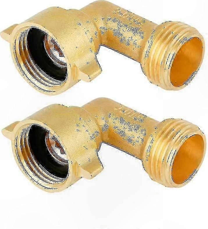 90 Degree Brass Elbow Adapter with 4 Washers for Garden Hose Connection (Pack of 2)
