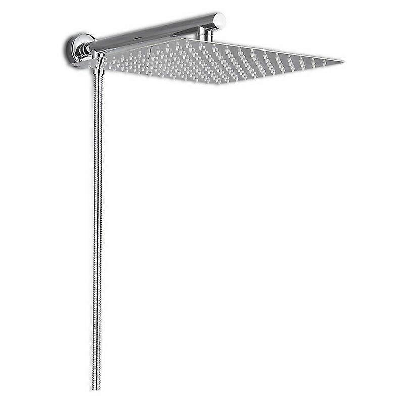 10-inch square chrome-plated shower head with silicone nozzle, fixed faucet with 150 cm flexible hose