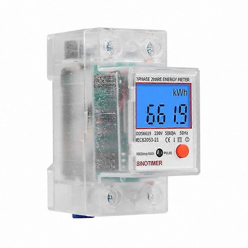Universal Digital Timer with Transparent Case, Single Phase 2P Rail Mount, Multifunction Resettable Battery Operated Energy Meter for Home Use
