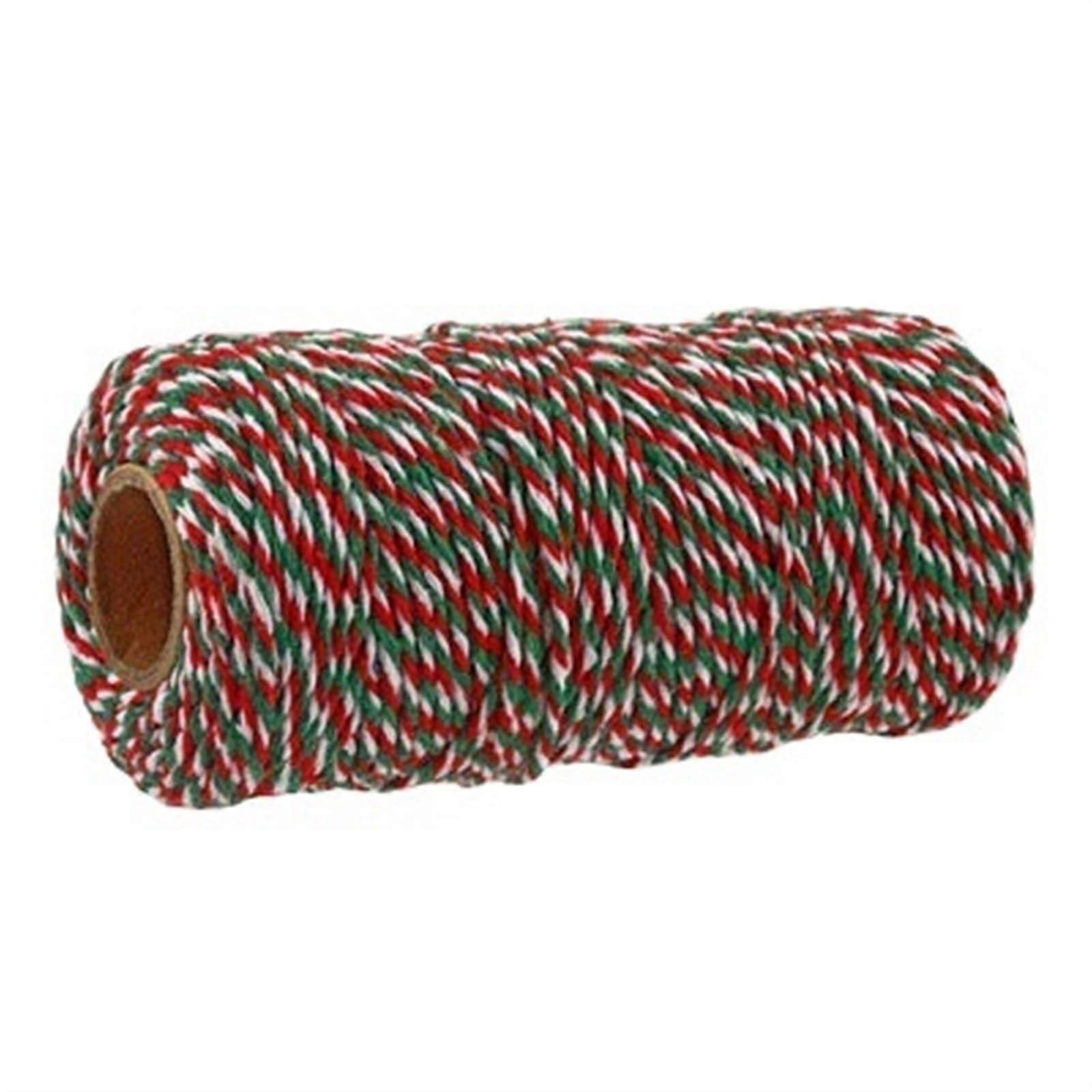 Bakers Candy Rope 100M Roll, Cotton Twine, 2mm, Green Red White, DIY Crafts String For Wedding Decor And Wrapping