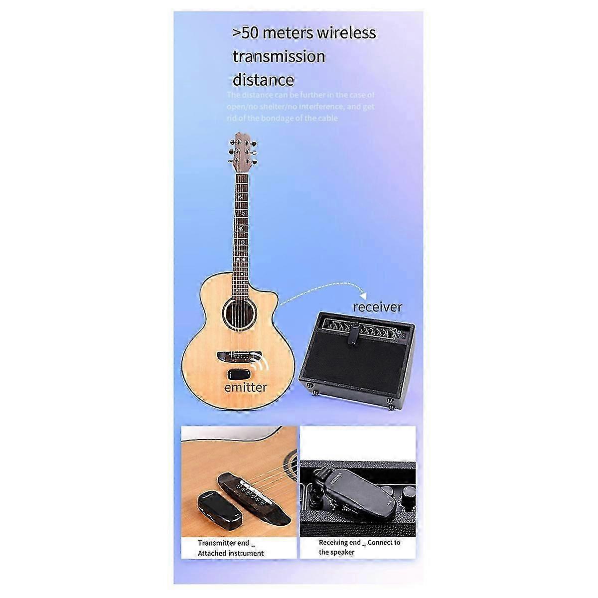 Wireless Guitar Bass Transmitter Receiver System Rechargeable Portable Audio Transmitter for Electric Guitar Bass