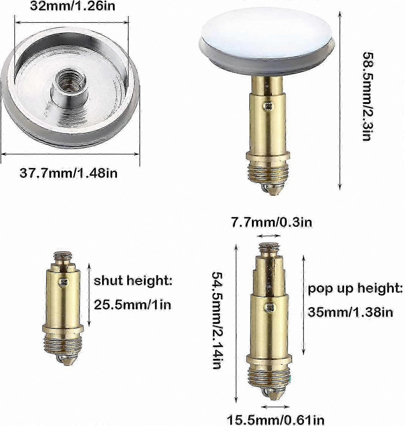 2-Pack Click Clack Sink Stopper, 38mm Push Pop-Up Drain Plug for Bathroom Basins