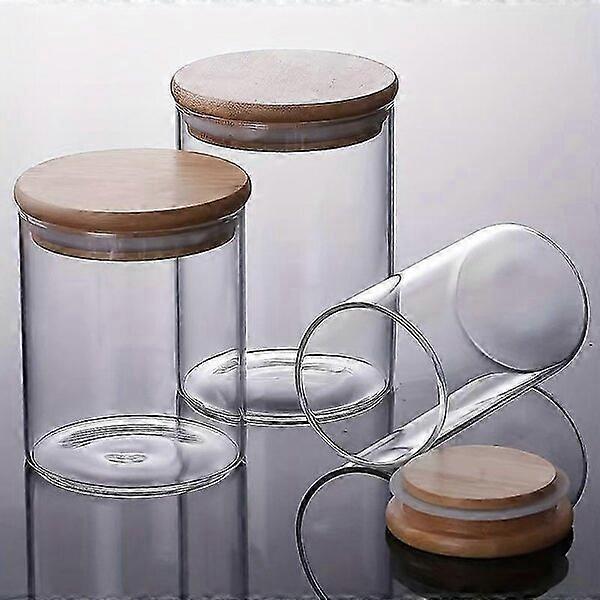 Glass round jar with wooden lid and spoon, multi-purpose and reusable