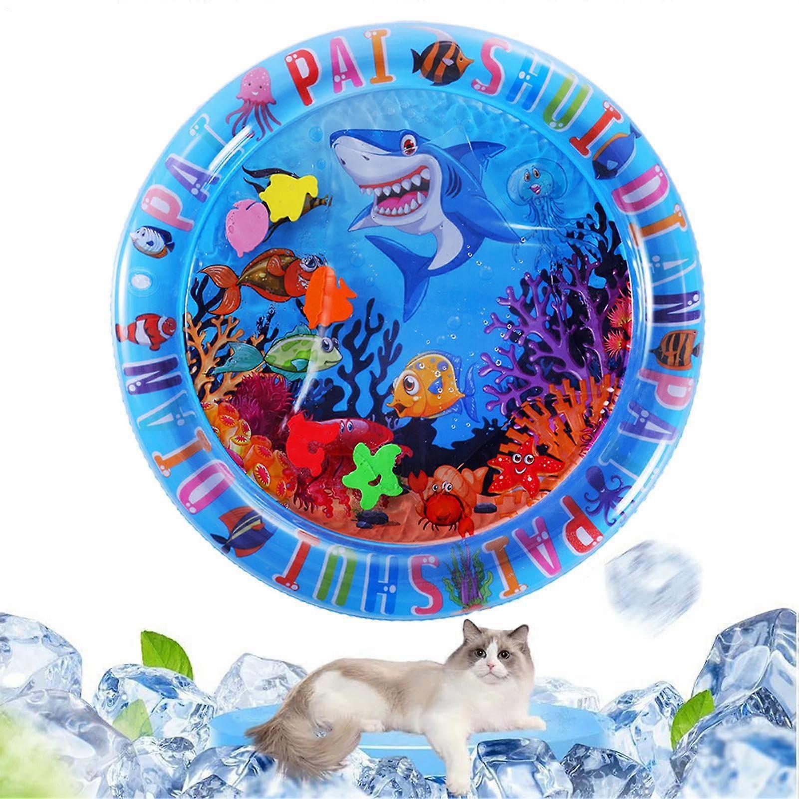 Cat Water Bed Cooling Pet Mat NonSlip Inflatable Design With Floating Fish Toy For Small Breeds 25.59x25.59x1.18