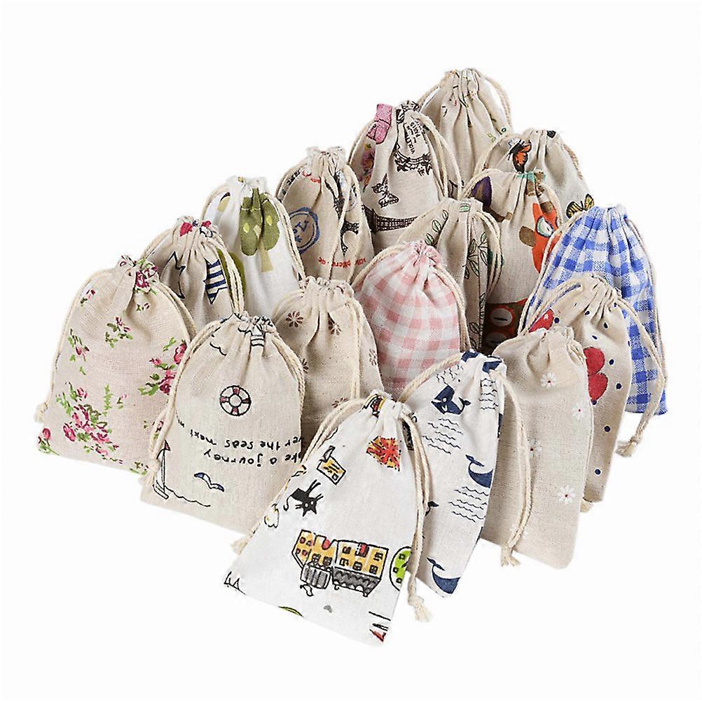 Linen and Cotton Drawstring Bag for Wedding Favors with Eiffel Multi Small Size Fits Candy Sweets