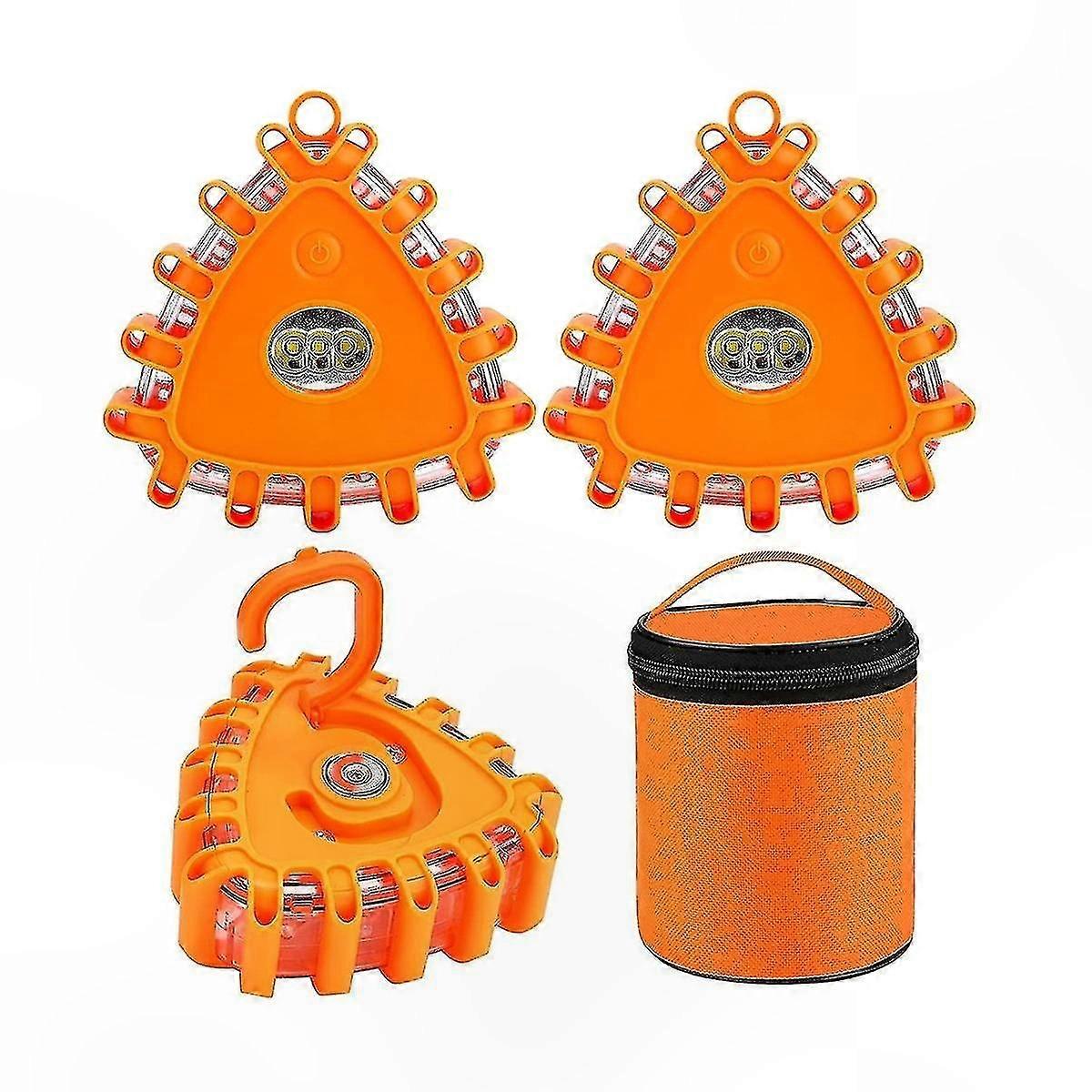 Emergency LED Flares Kit, Triangle Safety Beacon with Flashing Lights for Roadside Warnings and Visibility Enhancement