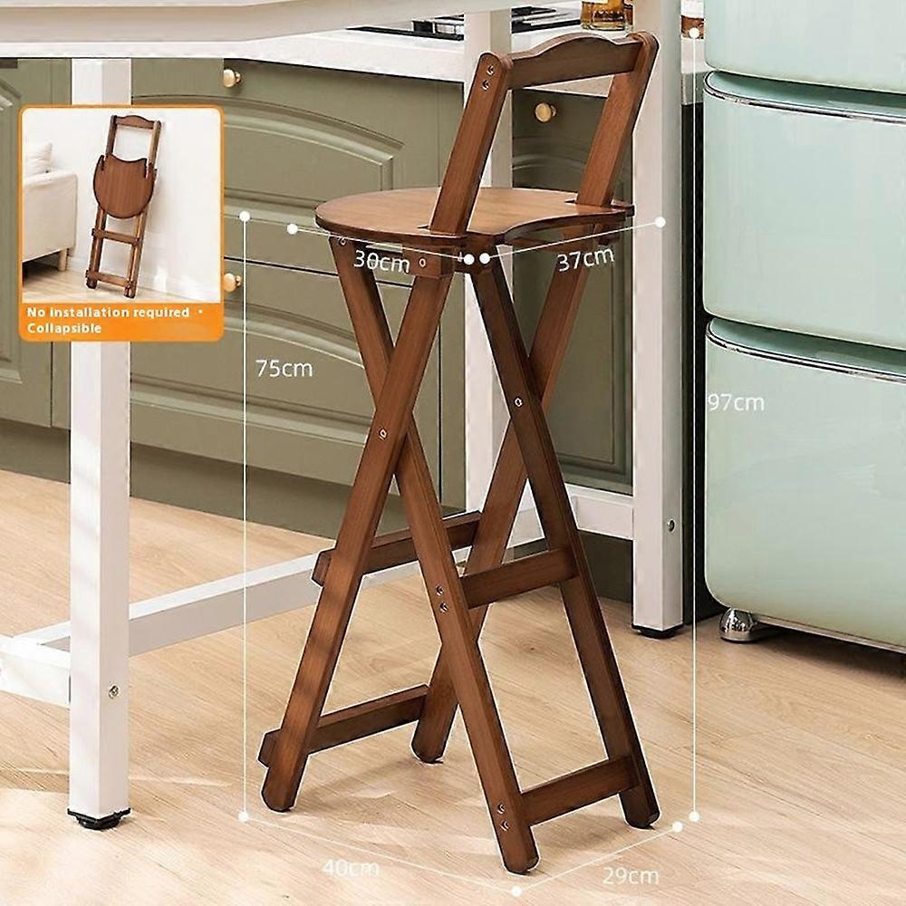 Size L Bamboo Foldable Bar Chair Space Saving Portable High Counter Stool with Backrest Dining Furni