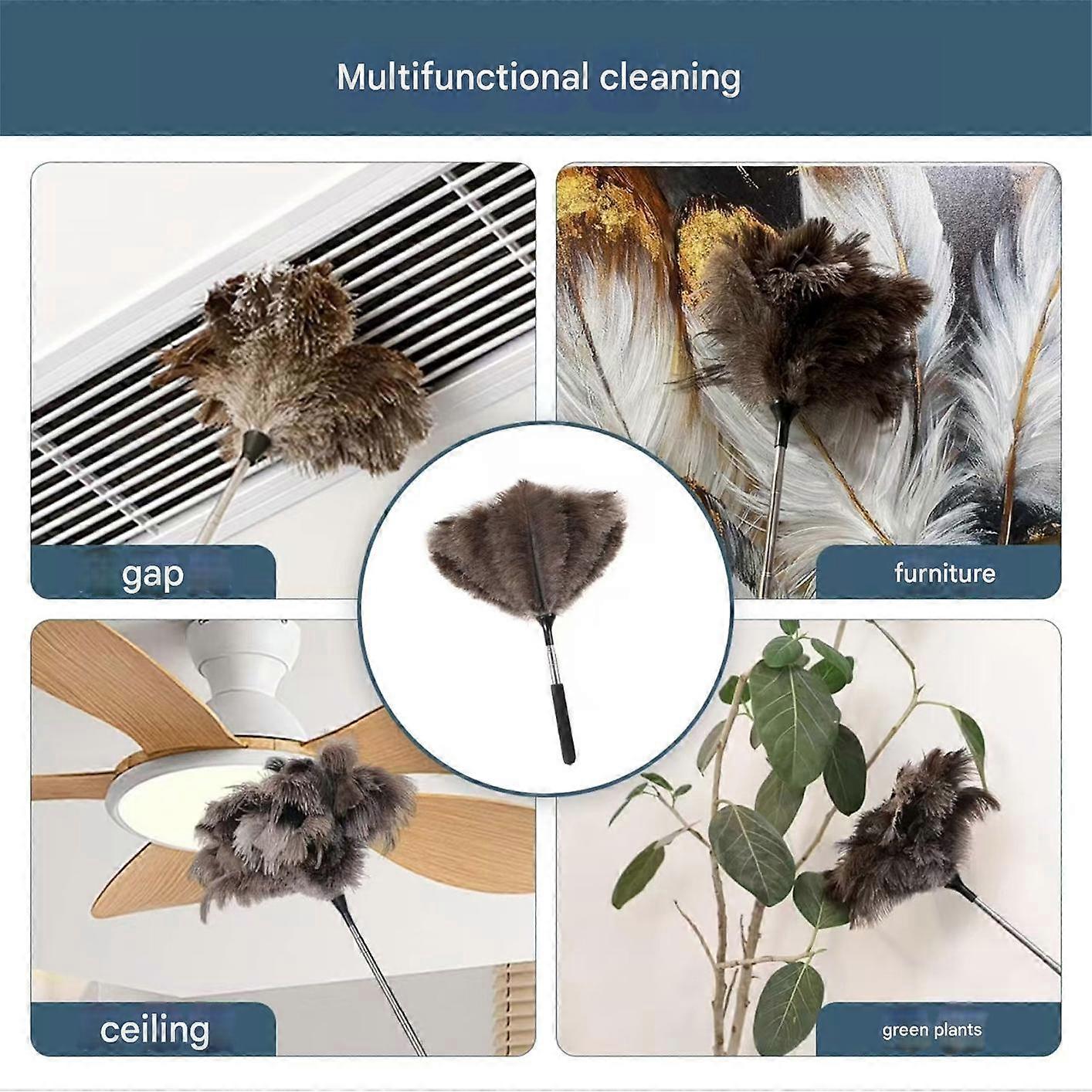 Extendable AntiStatic Natural Feathered Dusting Tool Flexible Design MultiSurface Use Duster for Household Automotive Multicolor