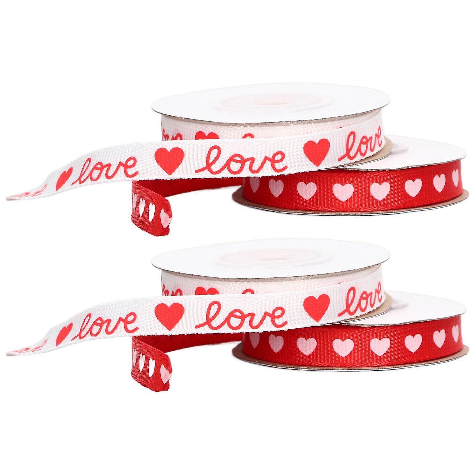 4 Rolls Heart Printed Fabric Ribbons Delicate Patterns Valentine's Day Ribbons for Wedding Decoration Gift Packaging