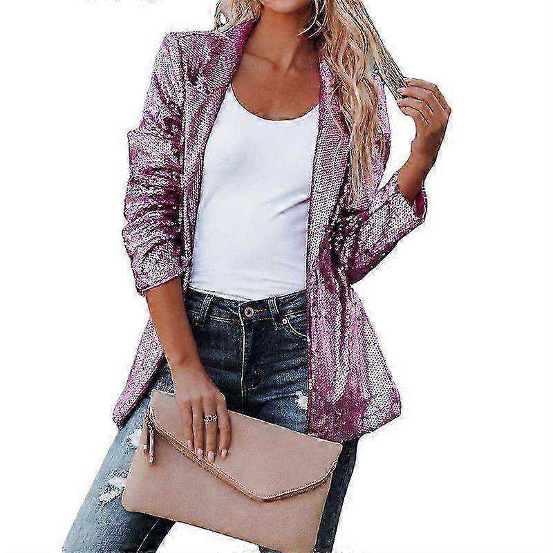 Blazer à Paillettes Décontracté Manches Longues Femme - Élégance Scintillante