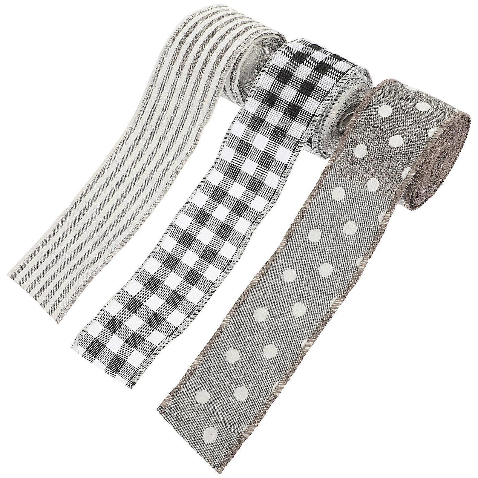 Holiday Decorations Ribbon Roll Wired Ribbon Decorative Ribbon Assorted Color Fabric Material Bow Making 3Pcs