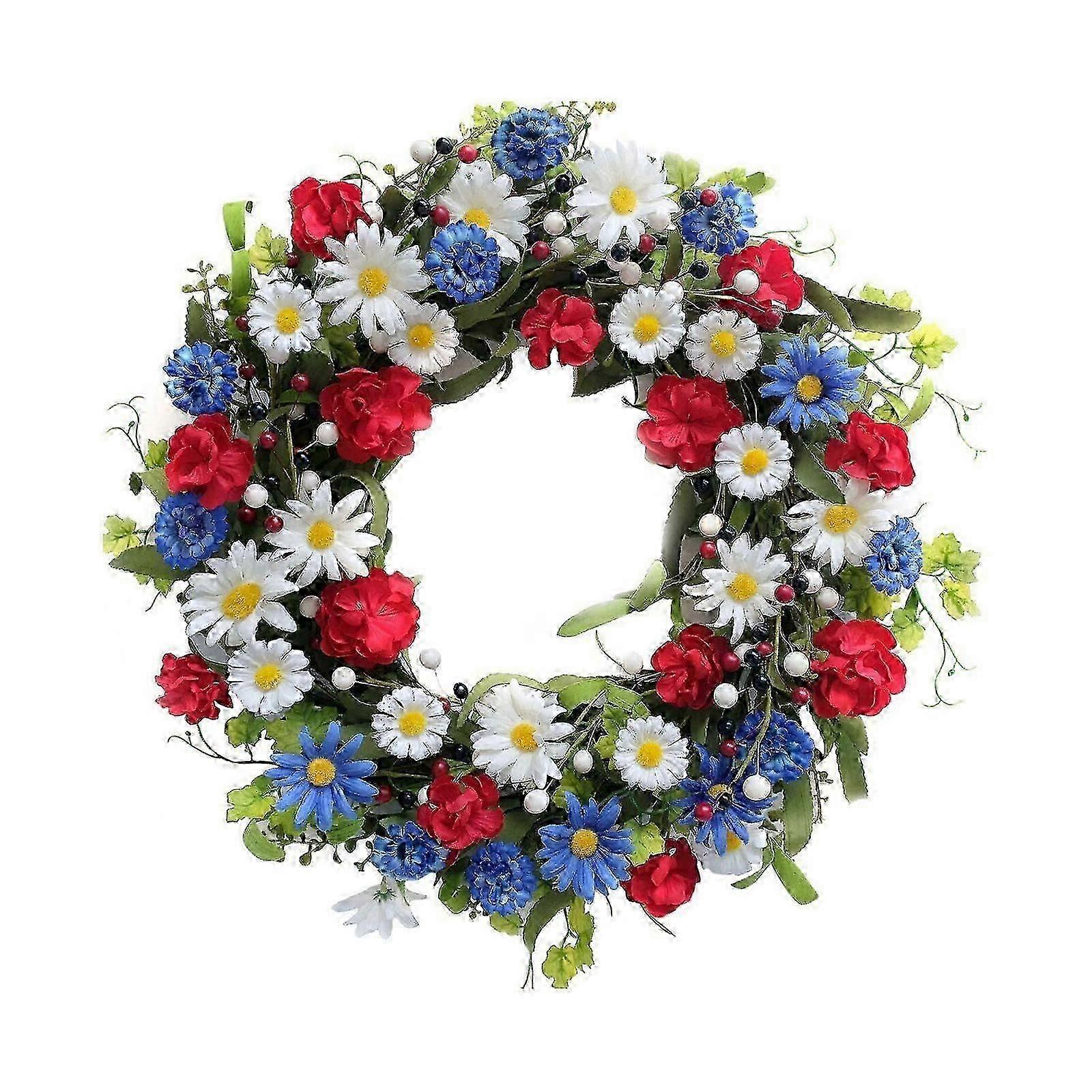 Independence Day Wreath Front Door Simulation Flower Hanging Decorations Home Wall Hanging Decorative Pendant Holiday Props
