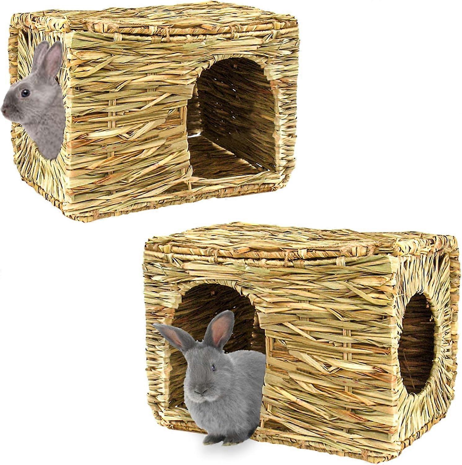 Extra Large Grass House for Rabbit, Foldable & Comfortable - Small Animal Hut Play Hideaway Bed Hay Mat Chew Toy for Bunny Guinea Pig Hamster