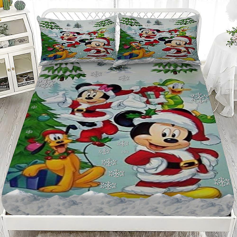 Christmas Mickey and Minnie cartoon three-piece fitted sheet set