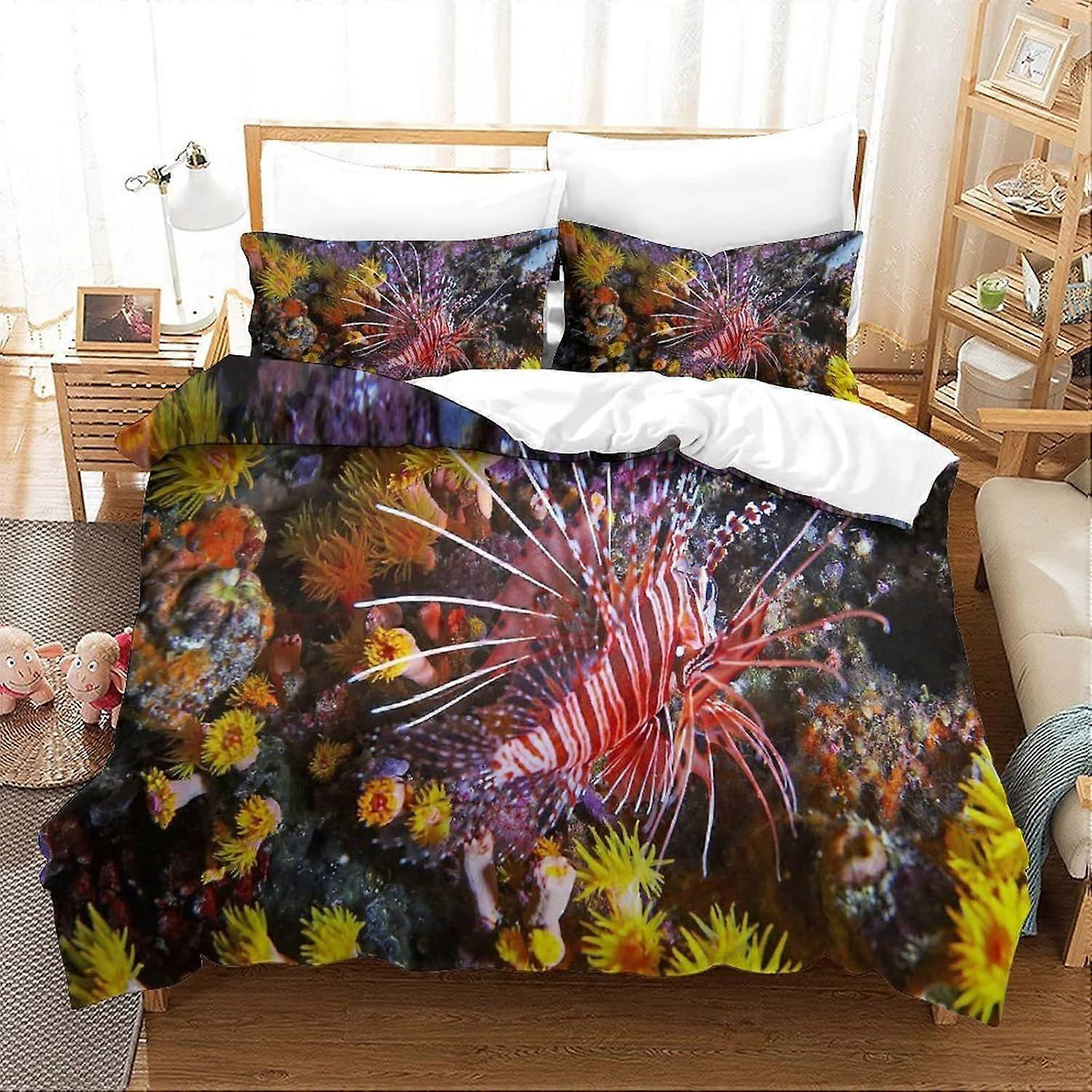 t413 Underwater World Duvet Set Set of 3 Pcs Bedding Quilt Cover Exquisite Comfortable Super Soft And Hypoallergenic with Pillowcase Suitable for Chil