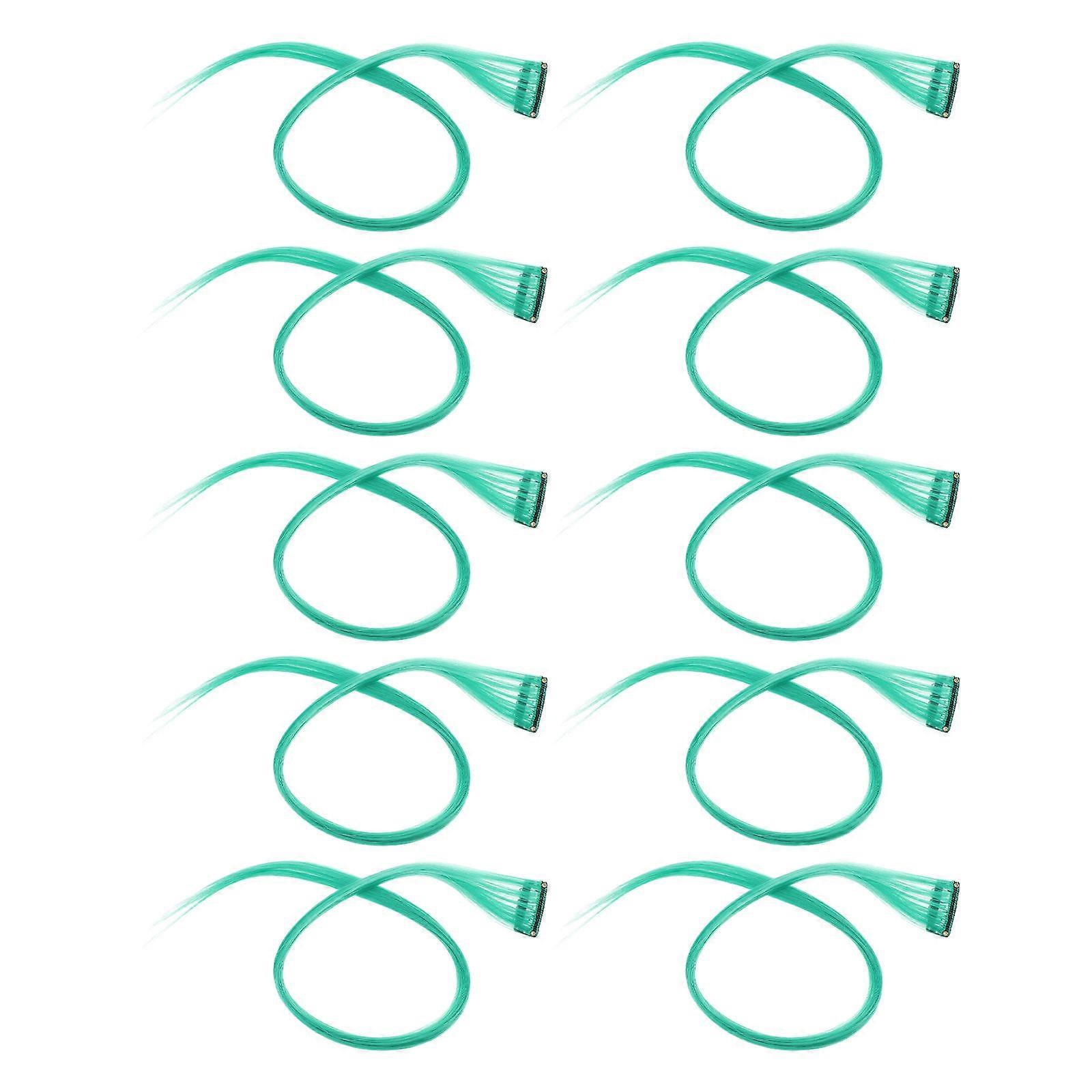 Green Colored Highlight Clip in Hair Extensions for Hair Styling 10Pcs