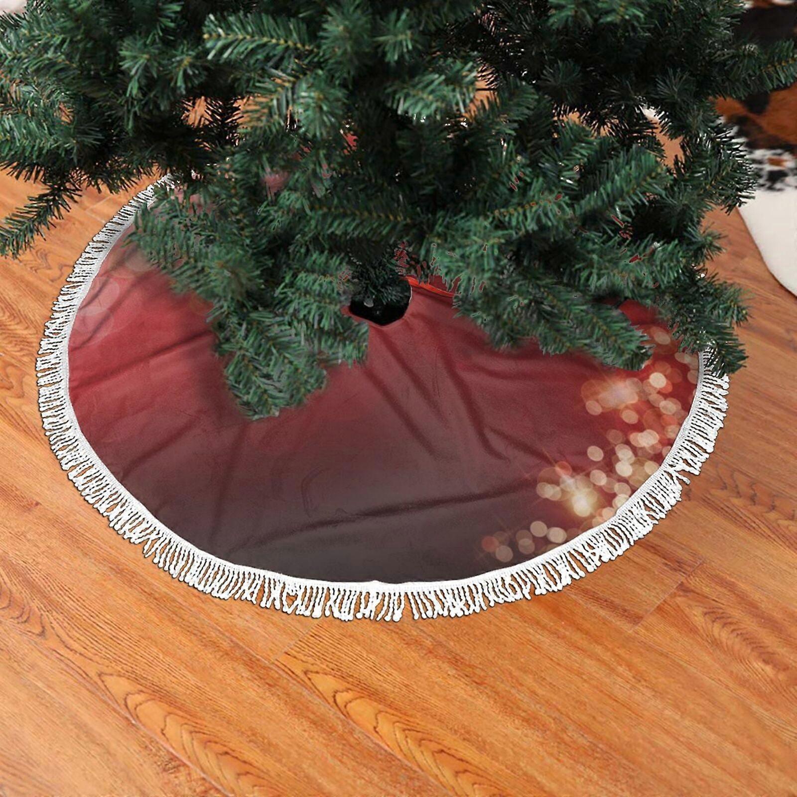 jupe d’arbre en dentelle frangée de Noël, arbre de Noël avec lumières défocalisées fond rouge doux, léger, bon toucher jupe d’arbre 30"