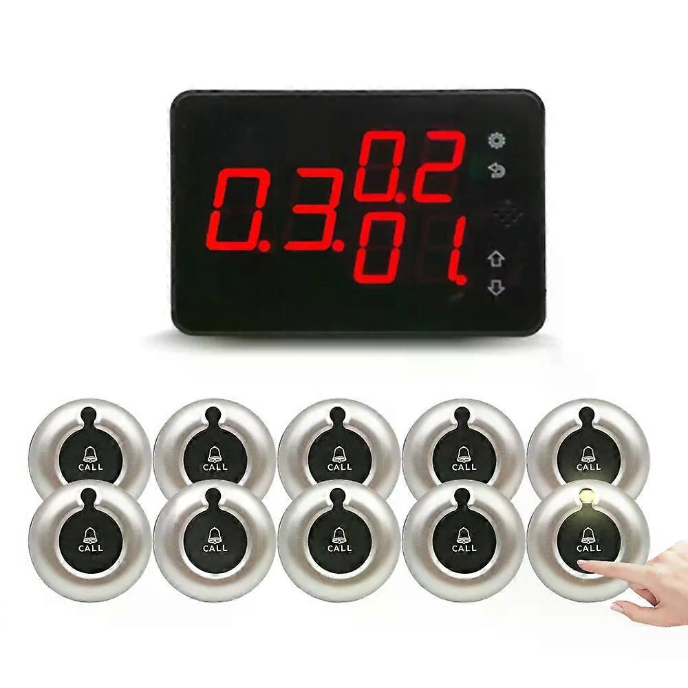 Wireless Call Bell Number System Restaurant Waiter Pager Machine SET 1 Receiver Monitor with 10 Vibration Bell Button Service