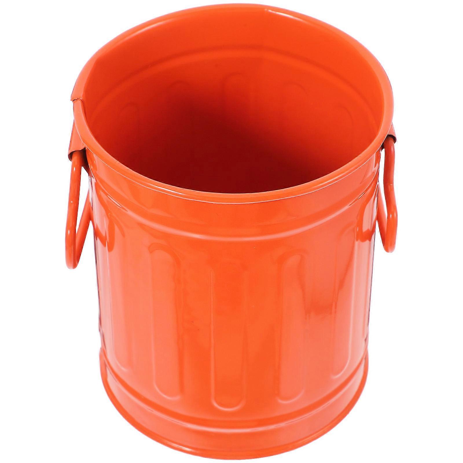Mini Trash Can Desktop Storage Bucket Iron Pen Holder for Office Use 2Pcs Orange