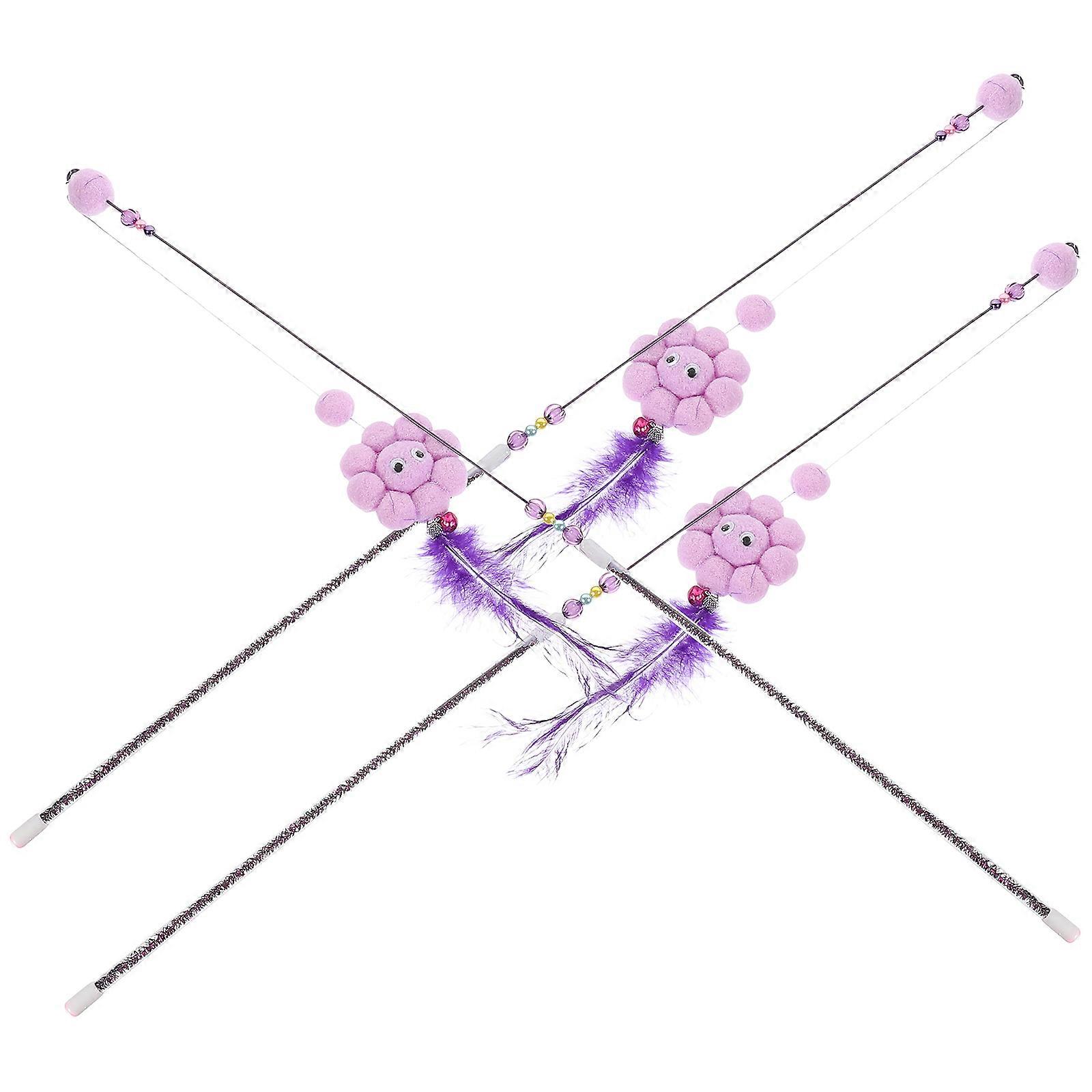 Cat Flower Wand Teaser Toy for Playing 6Pcs Cartoon Plush Sticks