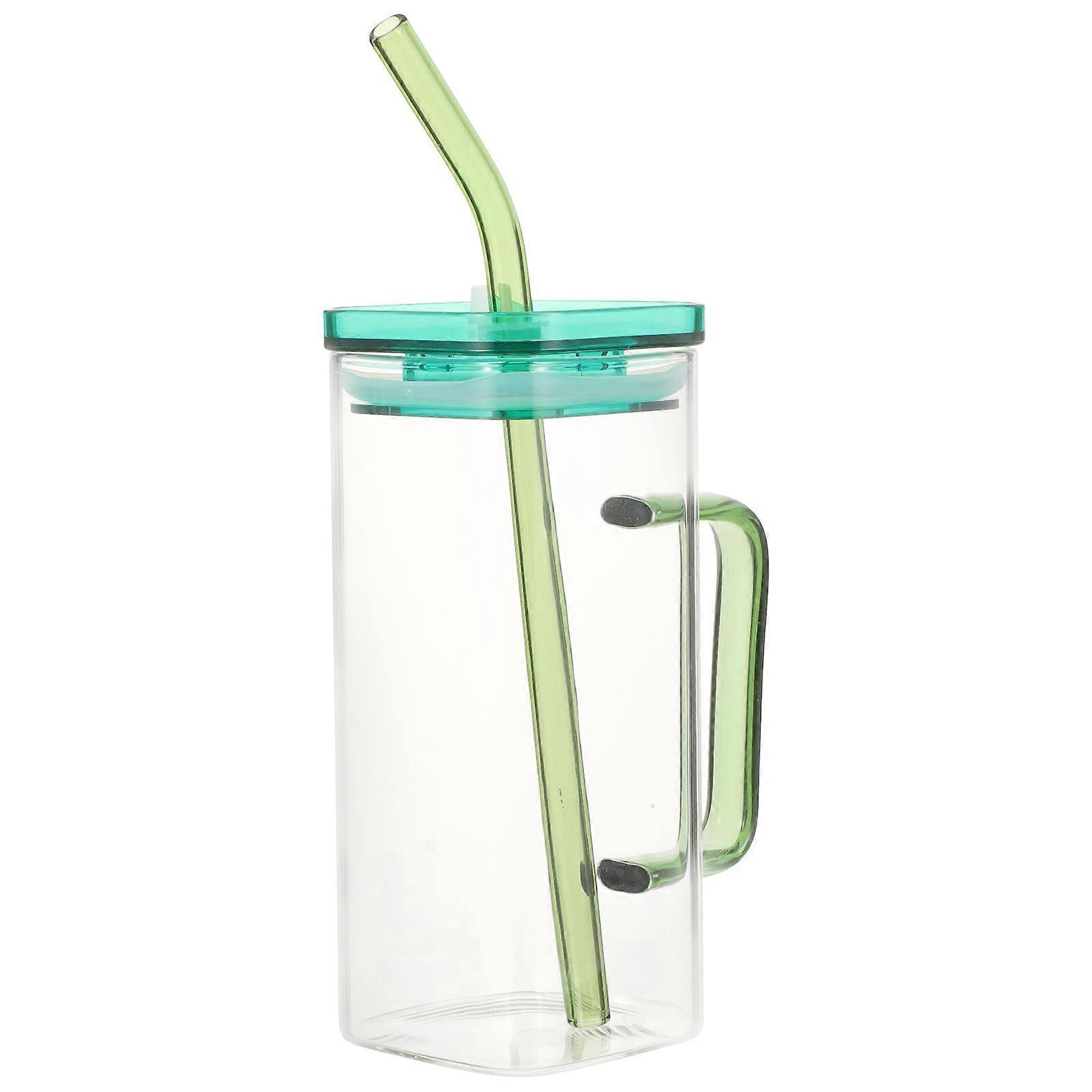 Square Glass Cup Set Suitable For Daily Use Iced Coffee Drinking Green Simple Design 1 Set