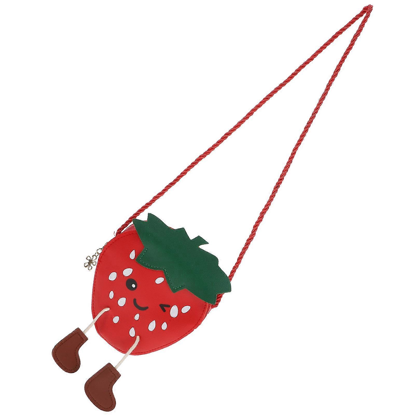 Bolsa tiracolo fofa de desenho animado com suporte de celular de morango para meninas, dança, ioga, escola, vermelha, pacote com 1 unidade
