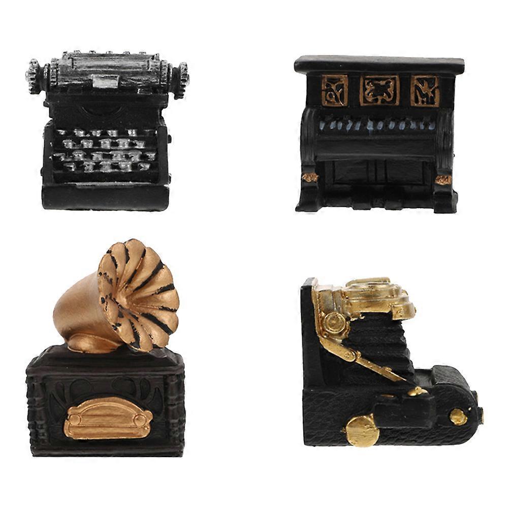 Miniature Retro Video Recorder Typewriter Piano Figurine for Decoration 4Pcs