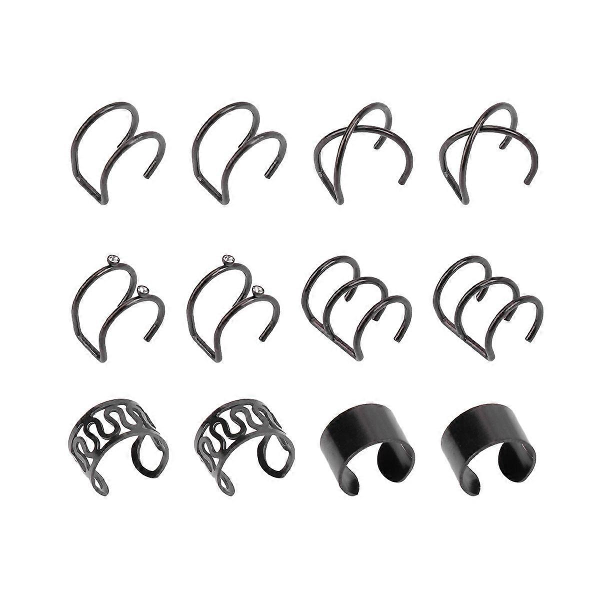 Ear Clip for Woman Metal Ear Clips for Decoration 18Pairs Black