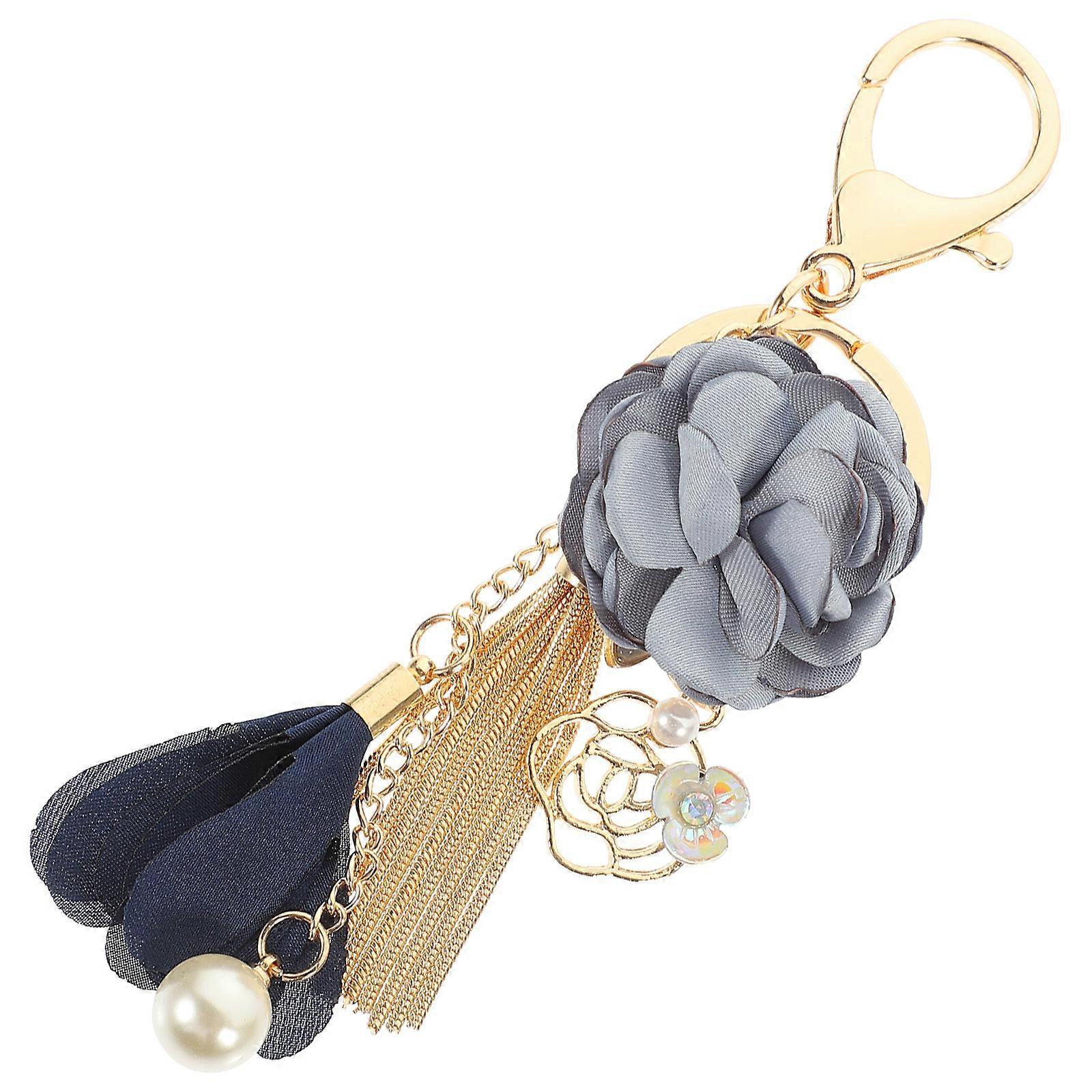 Rose Keychain Decorative Key Ring Pendant for Bag Hanging 4Pcs Set Sky-Blue