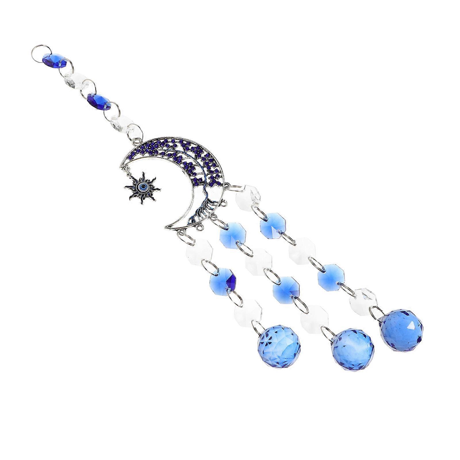 Blue Crystal Sun Catcher Sun and Moon Hanging Decor for Window 2Pcs
