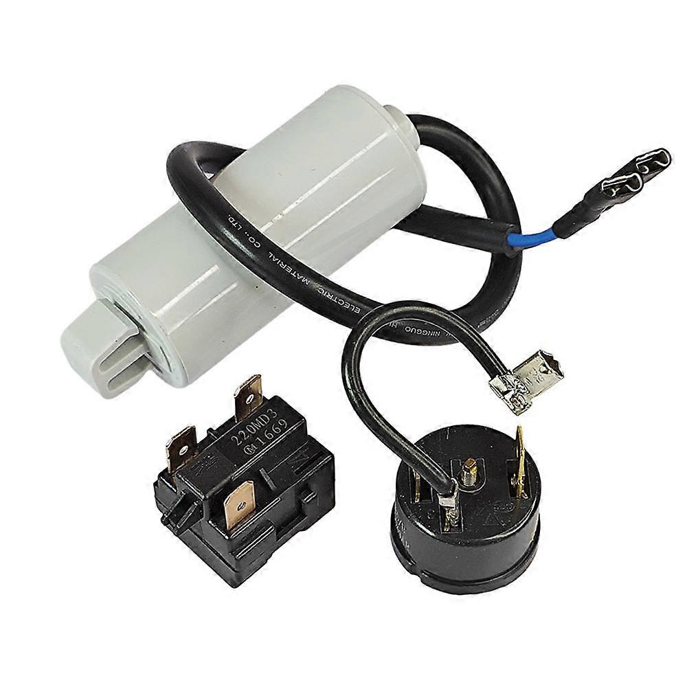 220MD3 Overload Protector Freezer Compressor Starter Three-Legged for Midea Refrigerator (220MD3 Starter + Circular Protector + 5uF Capacitor）