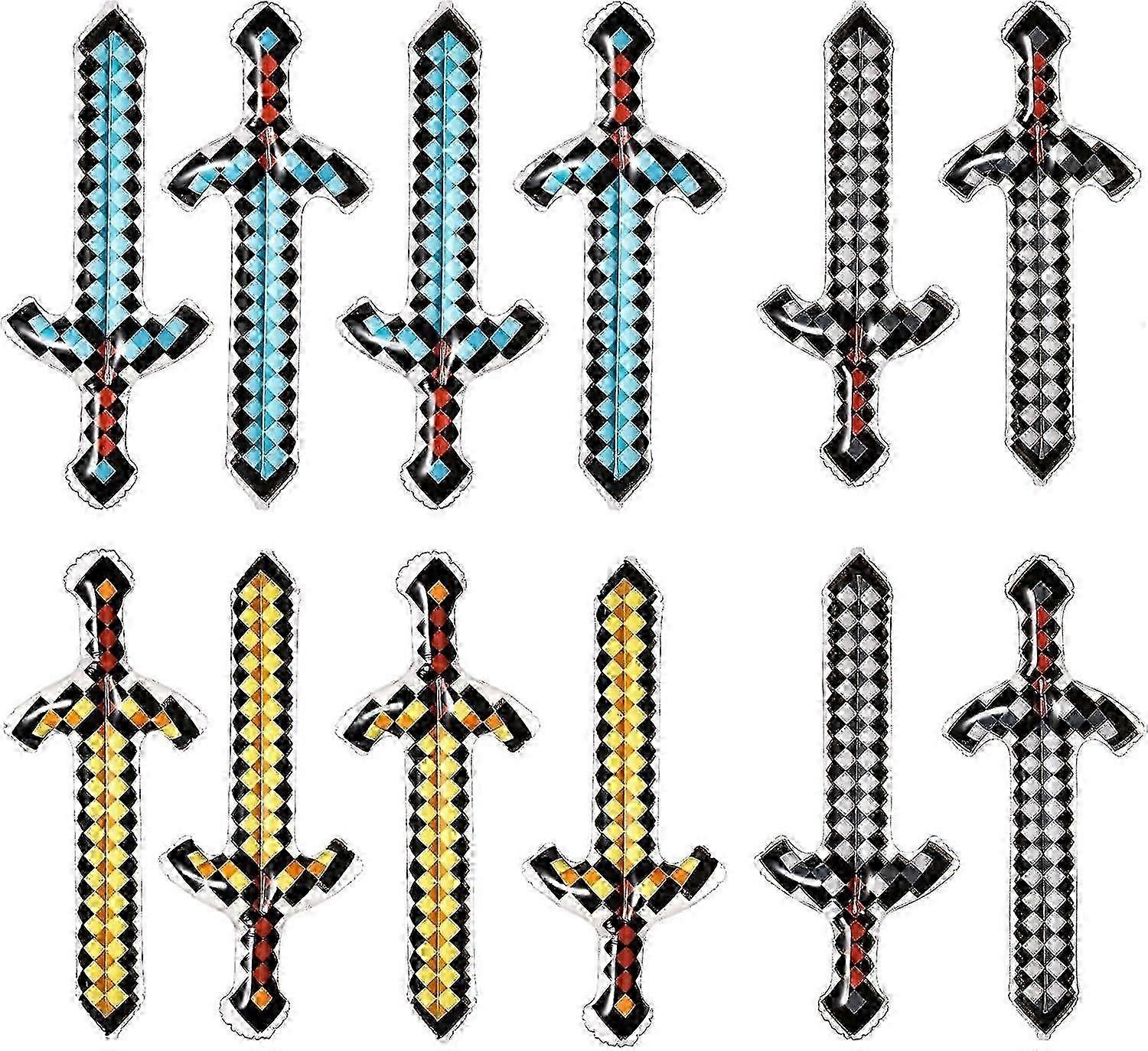 12pcs Inflatable Swords, Pixel Inflatable Sword For Kids Inflatable Light Saber Sword Toys For Birthday Party Cosplay Pool Party Halloween Party Suppl