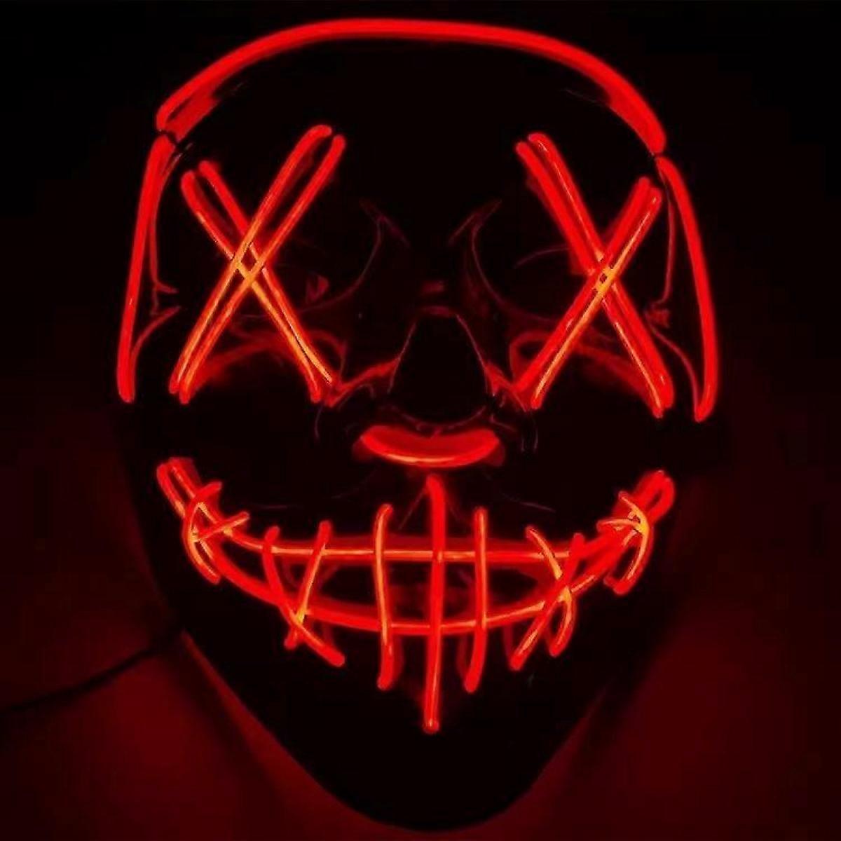 Dww-Rouge LED Masque Halloween, Effrayant LED Masque Visage, La Purge Masque Lumineux Modes d'clairage, Halloween Masque LED Pour les Carnavals, les