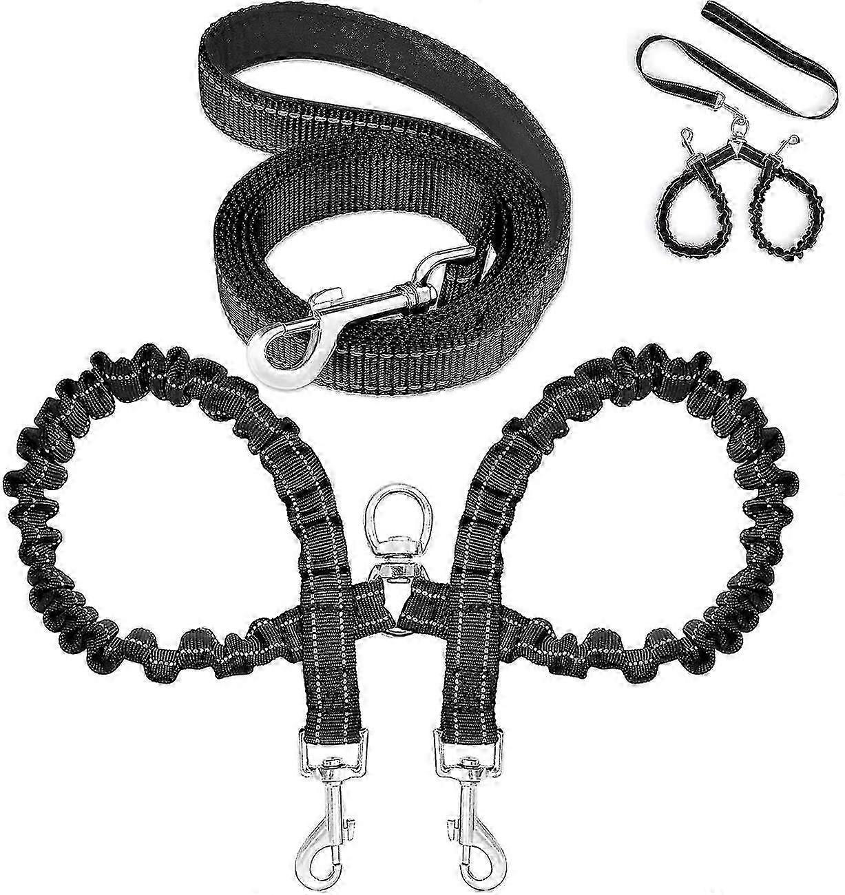 Tangle-Free Dual Dog Leash with 360 Swivel and Reflective Bungee for Medium Dogs, Ideal for UK Park Walks