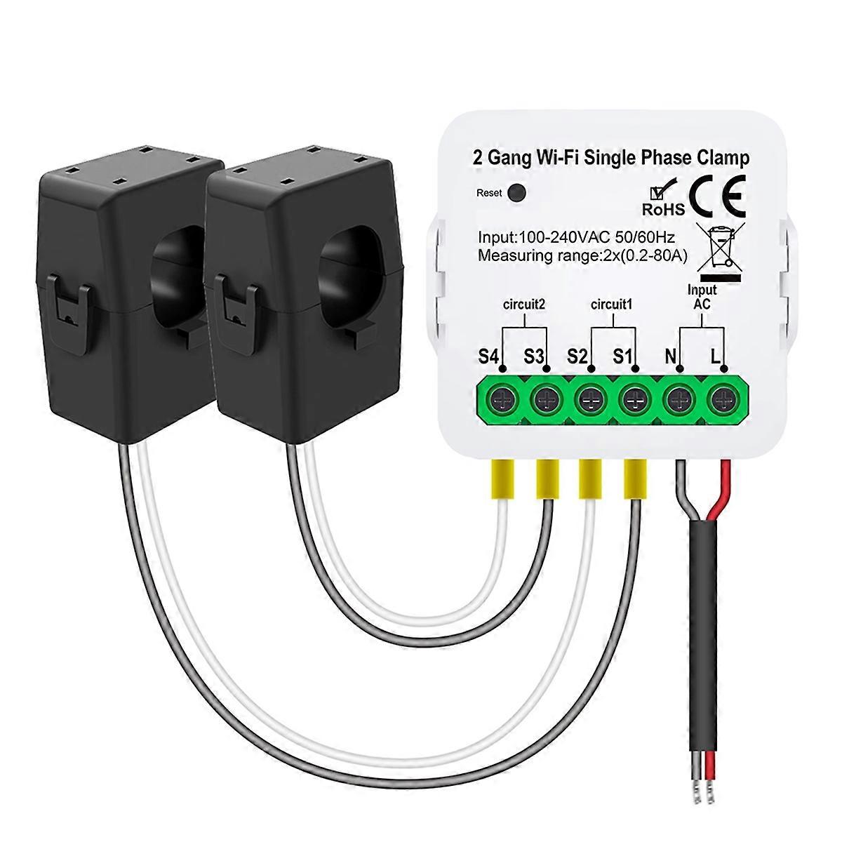 Smart Life WIFI Energy Meter Current Sensor Statistician for Electrical Lighting Solar KWH Monitor 100-240V 2CT