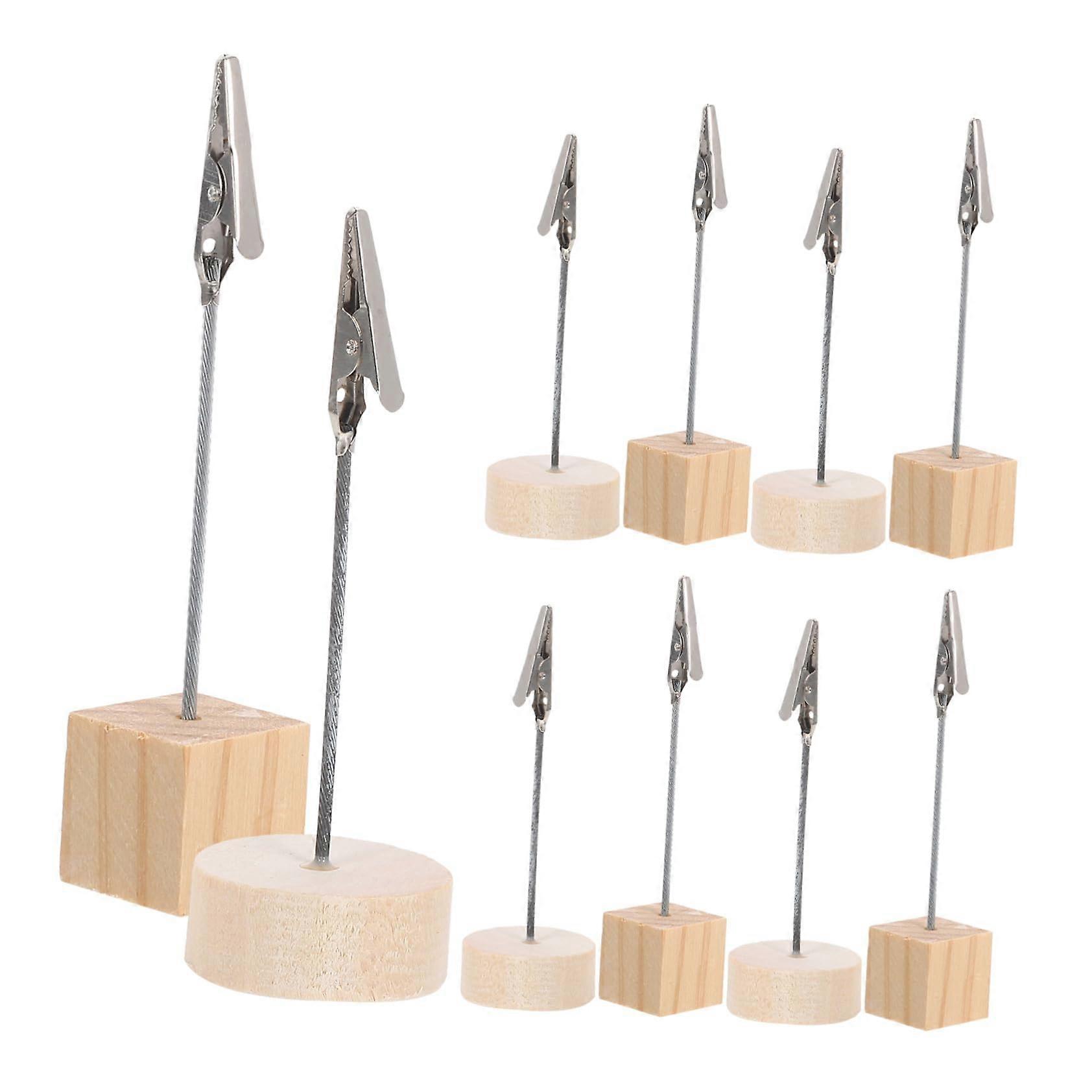 Wood Place Card Holders Photo Stands Pack Of 20 For Tables Natural Wooden Clips With Cube Column Bases