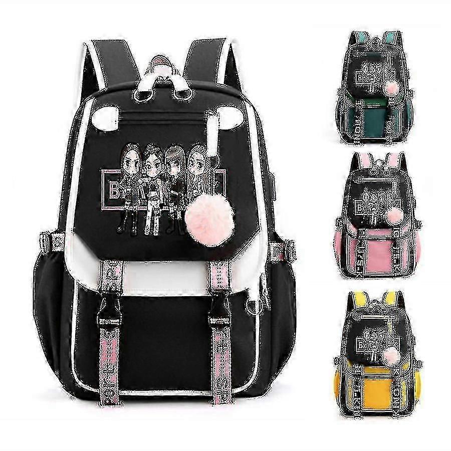 Blackpink حقيبة ظهر حقيبة كمبيوتر محمول حقيبة مدرسية حقيبة مكتبية مع منفذ سماعة شحن USB