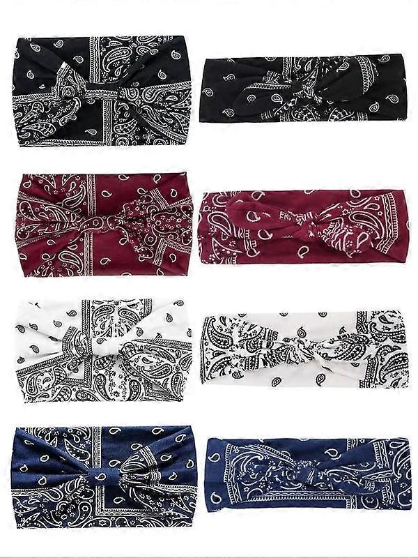 Faixas de cabelo elásticas com estampa floral boho, faixas de cabelo macias com nó cruzado para mulheres, faixas largas antiderrapantes que absorvem o suor para ioga e corrida.