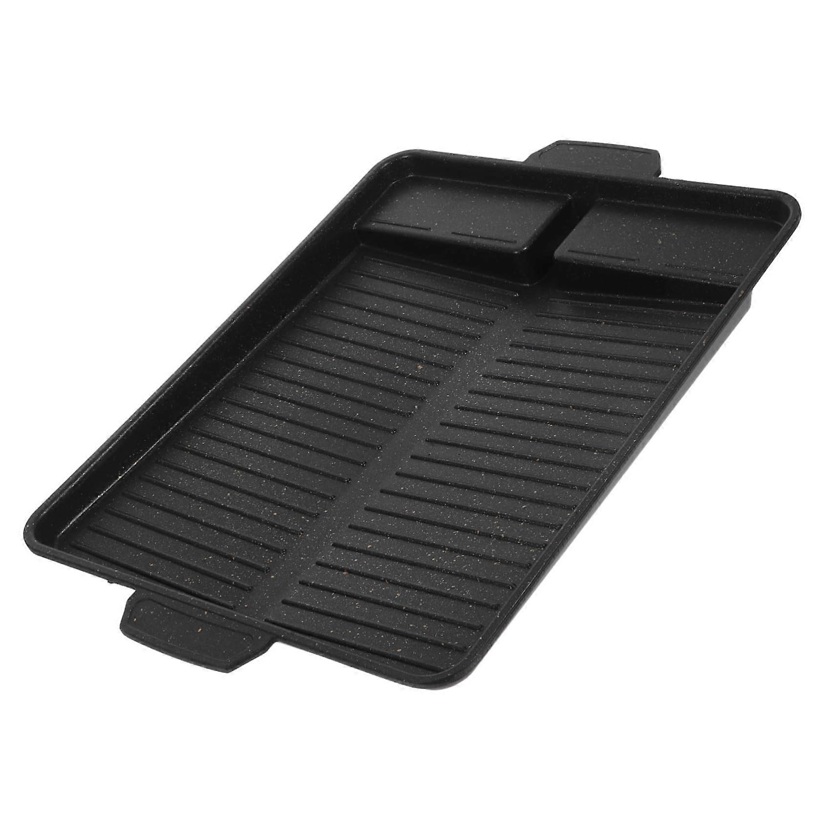 Rectangular BBQ Grill Pan FoodGrade NonStick Coating Oil Drainage Design Lightweight Portable For Home