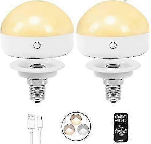 E14 Rechargeable LED Bulb, 2-Pack, 300LM, 40W Equivalent, 3 Color Temperatures, Remote Control, Dimmer, Timer, Emergency Light for Power Outage