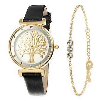 Montre Arbre De Vie Par So Charm® Et Son Bracelet Mode  MF468-NOIR+BS4274-DORE