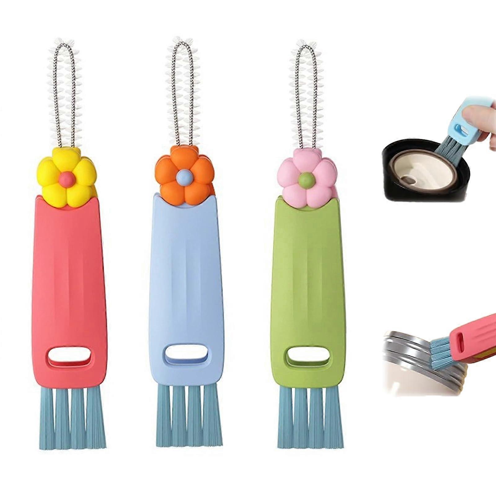 Bottle Cleaning Brush Set 3 in 1 Cup and Lid Scrubber for Narrow Bottle Gaps and Tight Spaces (Colorful)